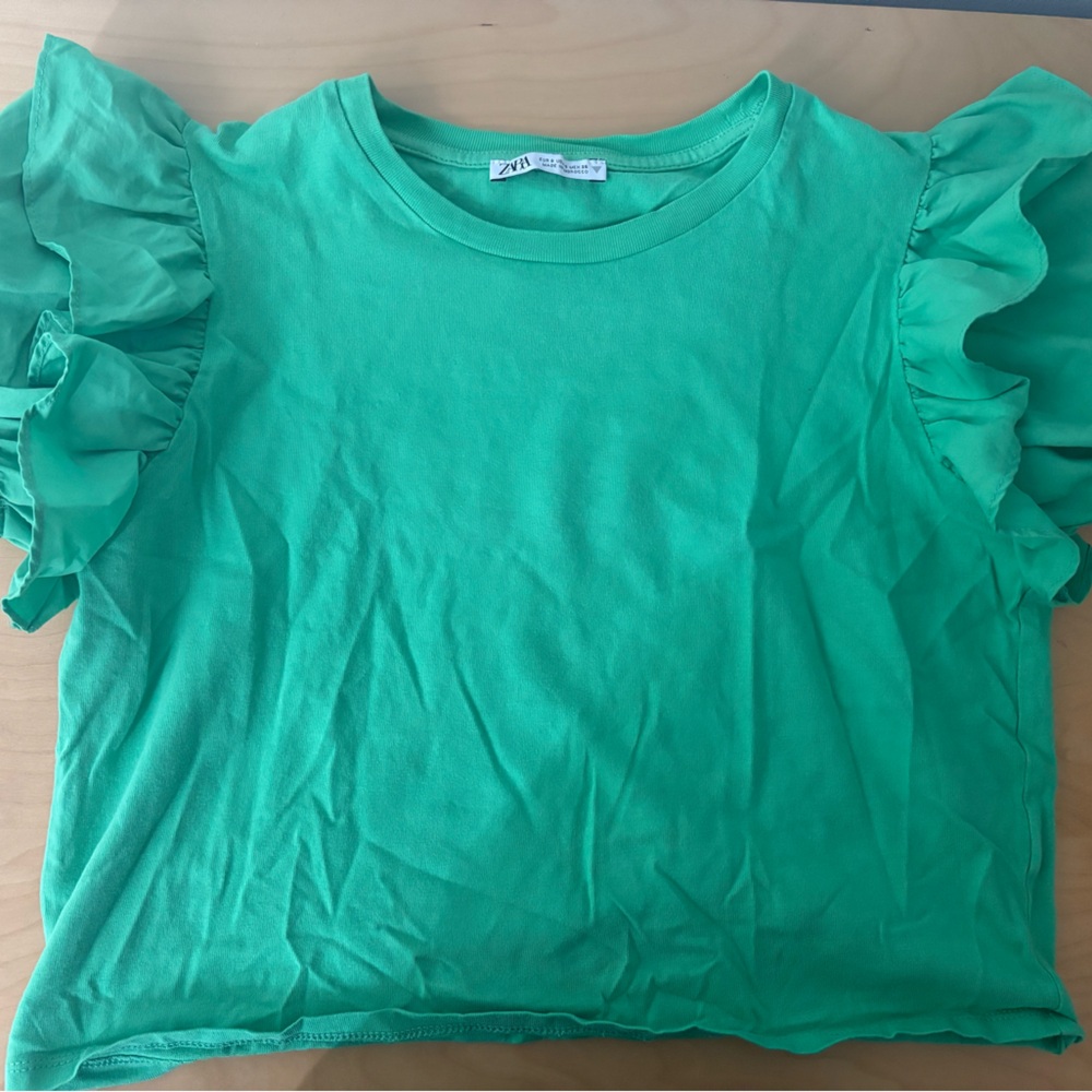 Zara Green Ruffle-Sleeve Top